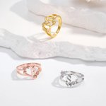 Gepersonaliseerde Initiële Sterling Zilveren Ring met Hart en Bloem Ontwerp Verjaardag Valentijnsdag Cadeau voor Vrouwen