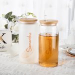 Personalised Wedding Bridesmaid Glass Tumbler 20oz Bohemia Iced Coffee Cup with Lid Straw Bachelorette Party Bridal Party Proposal Gift