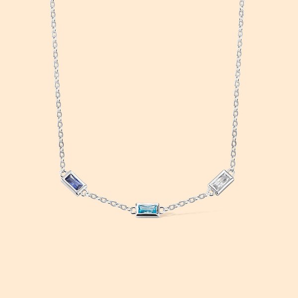 Personalized 1-6 Square Birthstone Family Necklace for Mom Grandma Mother's Day Birthday Anniversary Jewellery