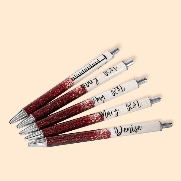 Personalisierte 2 Pcs Glitter Spritze Nadel Kugelschreiber Gel Stift mit Namen für Krankenschwestern Krankenpflege Student Lehrer Schulbedarf