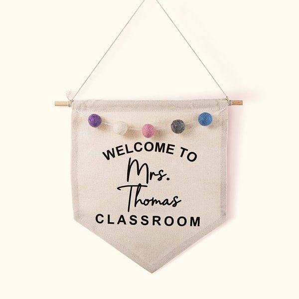 Gepersonaliseerde Boho Leraar Naam Deurhanger met Vilten Ballen Klaslokaal Welkom Sign Leraar Gift Terug naar School Gift Leraar Waardering Gift