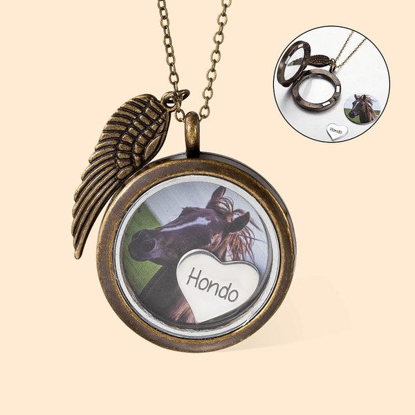 Personalisierte Pferdehaar Pferdeschwanz Halskette Pferdeschmuck mit Charme Foto Name Pferd Memorial Geschenk