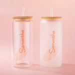 Personalised Wedding Bridesmaid Glass Tumbler 20oz Bohemia Iced Coffee Cup with Lid Straw Bachelorette Party Bridal Party Proposal Gift