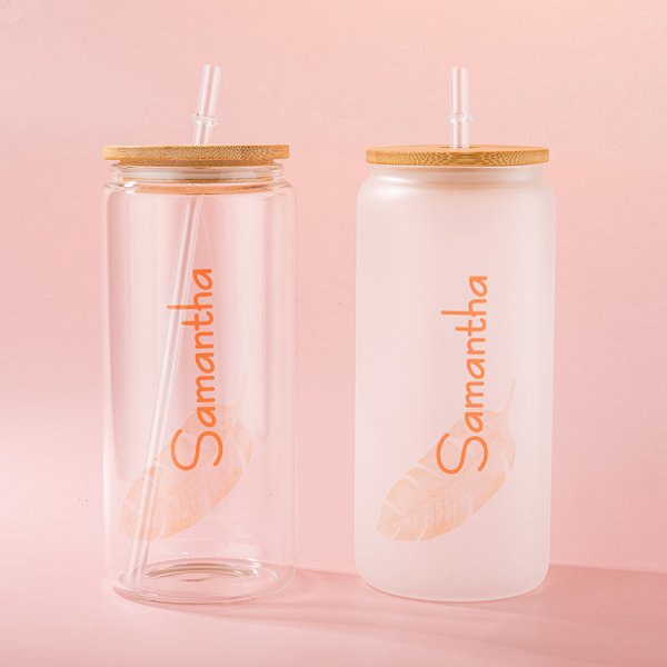 Personalised Wedding Bridesmaid Glass Tumbler 20oz Bohemia Iced Coffee Cup with Lid Straw Bachelorette Party Bridal Party Proposal Gift