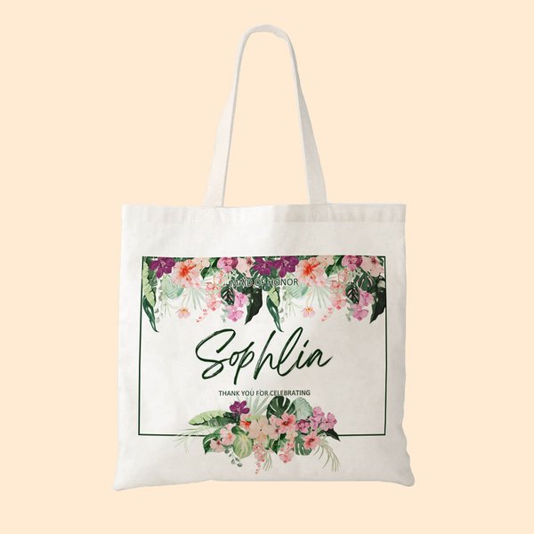Borsa personalizzata Hawaii per damigella d'onore con nome Festa di addio al nubilato Festa di matrimonio Regalo per damigella d'onore Regalo di Natal