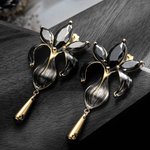 Gepersonaliseerde Iris Bloem Oorbellen met Druppel Initiaal Zwart Bruiloft Stijl Bengelen Iris Oorbellen Zirkoon voor Bruidsmeisje Vrouwen Meisje Sieraden