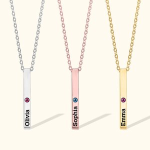 Collier Barre Personnalisé avec 1-4 Prénoms et Pierres de Naissance Bijou Simple et Minimaliste Cadeau Anniversaire Fête des Mères pour Femme