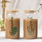 Personalized 20oz Hawaii Glass Tumbler Bridesmaid Iced Coffee Cup Drinking Glasses with Lid Straw Bachelorette Party Engagement Wedding Gift