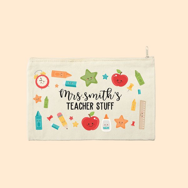Bolsa de maquillaje personalizada Bolsa de algodón con cremallera Estuche de emergencia con nombre Regalo para profesores Regalo de agradecimiento par