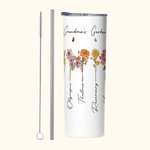 Personalisert fødselsblomst Skinny dobbeltvegget isolert 20 oz tumbler med sugerør og lokk Bestemorgave Mormorgave Bursdagsgave