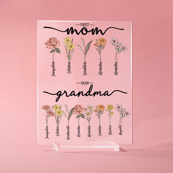 Placca acrilica rettangolare personalizzata con supporto Decorazione per la casa Regalo per la festa della mamma per la nonna Ora nonna nascita fiore