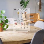 Placca acrilica rettangolare personalizzata con supporto Decorazione per la casa Regalo per la festa della mamma per la nonna Ora nonna nascita fiore