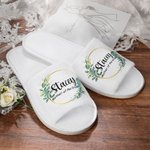 Pantofole da sposa bianche di lusso personalizzate con corona di fiori e nome, set di 2 regali di nozze per la sposa e la damigella d'onore