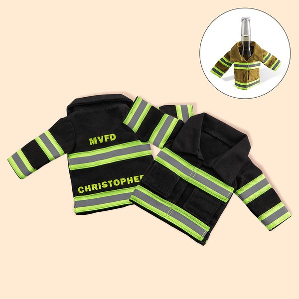 Personalized Miniature Firefighter Jacket Bottle Insulator Water Bottle Cover Gifts for  Firefighter Man Father