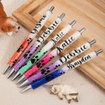 Personalized Paw Print and Name Refillable Epoxy Glitter Ballpoint Pen for Pet Lover Vet Office School Supplies