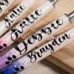 Personalized Paw Print and Name Refillable Epoxy Glitter Ballpoint Pen for Pet Lover Vet Office School Supplies