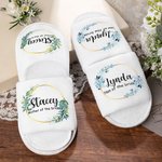Pantofole da sposa bianche di lusso personalizzate con corona di fiori e nome, set di 2 regali di nozze per la sposa e la damigella d'onore