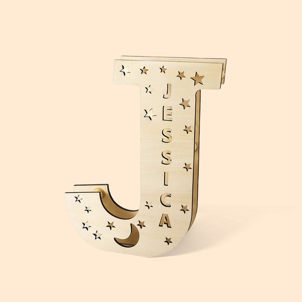Lampe de chevet en bois personnalisée avec nom gravé pour chambre d'enfant et chambre d'enfant