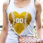 Personalized Glitter Baseball Softball Heart Modal Women Racerback Tank Top with Number and Name Gift for Ball Game Sport Lovers