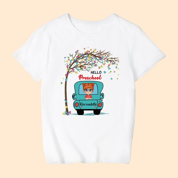 Maglietta personalizzata del bambino del camion con il nome per l'iscrizione a scuola Ragazzi e ragazze Ritorno a scuola Primo giorno di scuola Outfit
