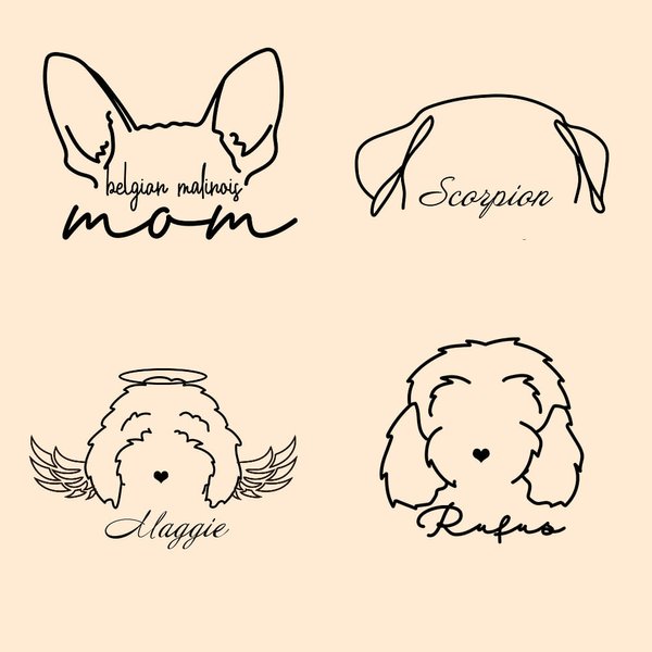 Personalized Minimalist Dog Ears Line Tattoo Stickers Set of 15 Birthday Gift for Pet Lovers