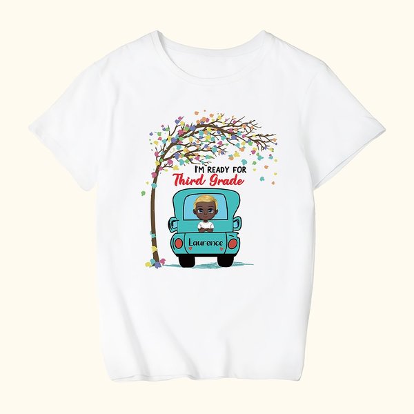 Personlig Jag är redo för skolan med barnets namn Truck Design för T-shirt Tillbaka till skolan Första skoldagen Gåva
