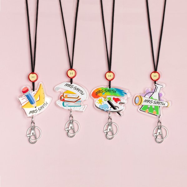 Personalisierte Acryl Schule Thema Perlen Lanyard ID Badge Reel Clip Karte Ornament Akademische Anhänger Geschenk für Lehrer zurück zu Schule Zubehör