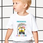 Maglietta personalizzata Here I Come School Bus Kid Ritorno a scuola Primo giorno di scuola Regalo di celebrazione per ragazzo ragazza