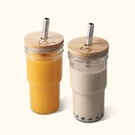 Gepersonaliseerde set van 2 Food Grade glazen Tumbler Cup Marson Jar drinkglazen met bamboe deksel en rietje Gift voor vriend of familie
