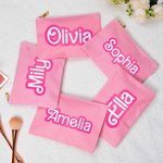 Personalized Pink Cosmetic Bag Travel Toiletry Pencil Pouch with Name for Bridal Shower Mother's Day Birthday Gift for Bridesmaid Mother Sister
