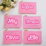 Personalized Pink Cosmetic Bag Travel Toiletry Pencil Pouch with Name for Bridal Shower Mother's Day Birthday Gift for Bridesmaid Mother Sister