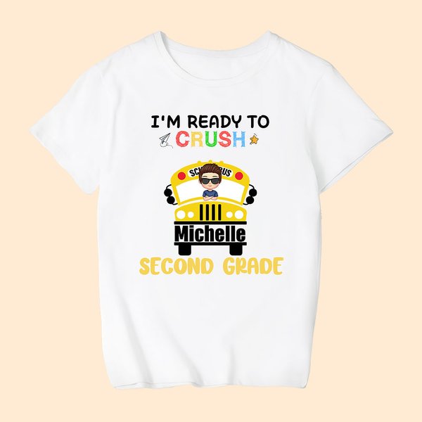 Maglietta personalizzata Back To School in cotone per bambini, carina, primo giorno di scuola Regalo divertente per bambini, ragazze e ragazzi