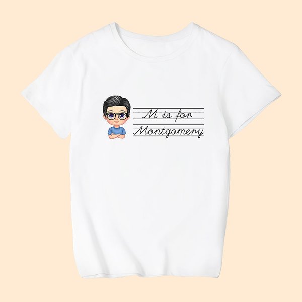 Maglietta personalizzata con nome, iniziale e citazione divertente per bambini, primo giorno di scuola, regalo per bambini.