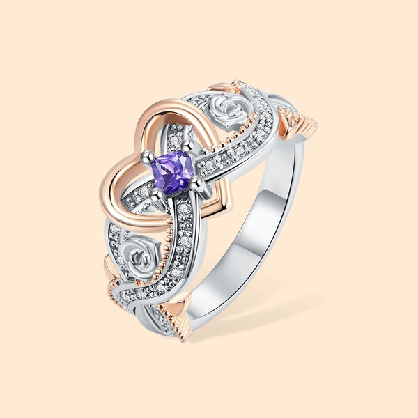 Personalized Infinity Rose Gold Heart Design Promise Engagement Ring with Birthstone Birthday Wedding Gift for Her