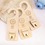Personalized Wooden Tooth Fairy Door Hanger Teeth Holder Pick Up Box with Engraved Name Bedroom Decoration Gift for Boy Girl