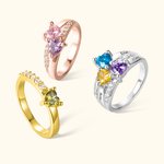 Personalized 1-3 Heart Birthstone Sterling Silver Ring with Engraved Name and Cubic Zircon Valentine's Day Anniversary Mother's Day Gift Women