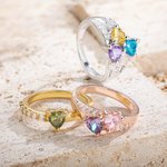 Personalized 1-3 Heart Birthstone Sterling Silver Ring with Engraved Name and Cubic Zircon Valentine's Day Anniversary Mother's Day Gift Women