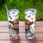 Vaso personalizado de acero inoxidable con tapa y pajita para los amantes de las vacas Baby Highland Cow In A Bucket 20oz 4