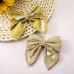 Personalised Colourful Hair Bow Clip with Embroidered Flowers and Name Gift for Girl and Toddler
