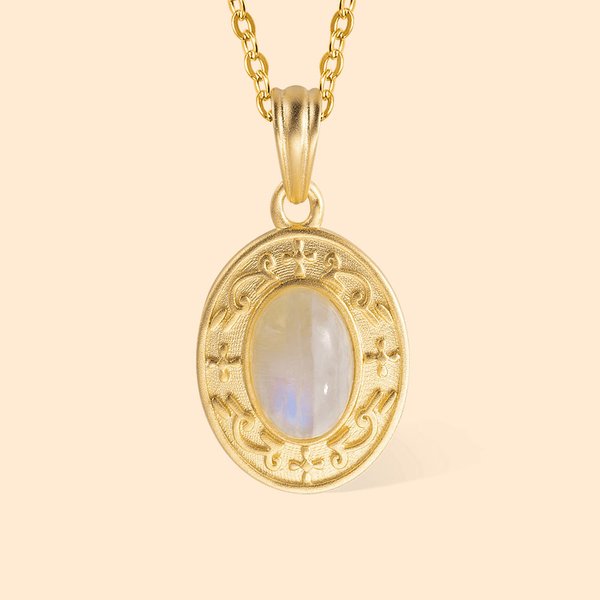 Personalised Vintage Moonstone Necklace with Engraved Text Mother's Day Anniversary Birthday Gift for Girlfriend Mother Wife Best Friend