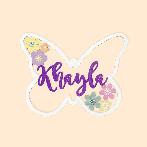 Letrero personalizado con silueta de mariposa Arte de pared Letrero de madera con nombre