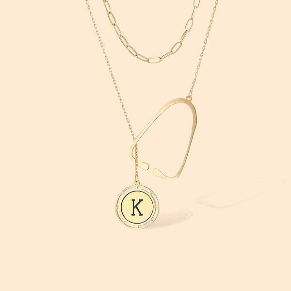 Estetoscopio Personalizado Cadena de Eslabones Mujeres Collar con Encanto Inicial Grabado Graduación Enfermera Semana Regalo para Enfermera Médico Personal