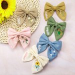 Personalised Colourful Hair Bow Clip with Embroidered Flowers and Name Gift for Girl and Toddler