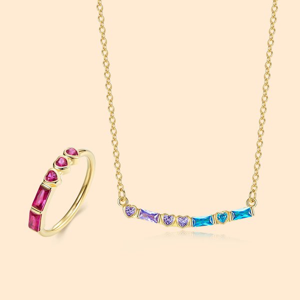 Personalizada Morse collar de código y el anillo con el corazón de piedra de nacimiento de la boda Día de la Madre de Navidad de regalo para la dama d