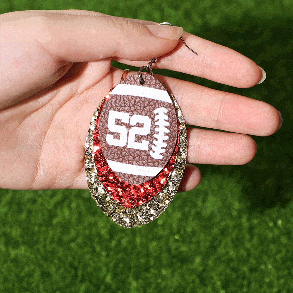 Boucles d'Oreilles de Football Américain Personnalisées avec Numéros Paillettes et Triple-Couche Cadeau pour Maman Joueuse