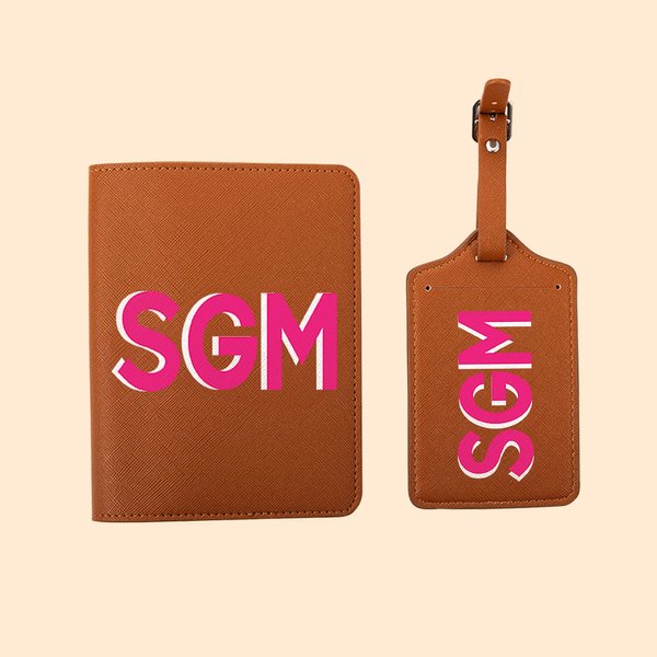 Gepersonaliseerde Schaduw Monogram Initialen PU Leren Paspoort Houder Bagage Label Set Reisbaccessoires Bruidsdouche Bruidsmeisje Cadeau voor Vrouwen