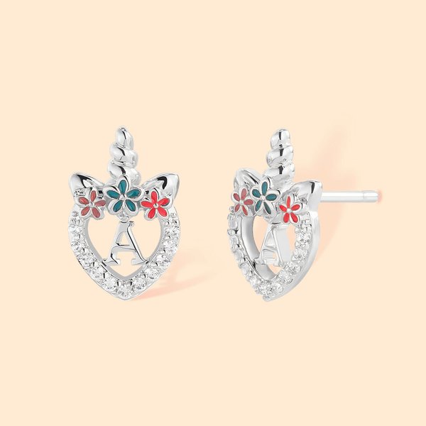 Personalized Sterling Silver Hypoallergenic Fantasy Unicorn CZ Stud Earrings with Initial Birthday Christmas Gift for Teen Girls Daughter