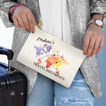Personalized Colorful Travel Document Holder Cotton Zip Pouch with Name Anniversary Birthday Travel Gift for Her or Him Family or Friend