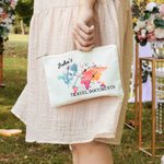 Personalized Colorful Travel Document Holder Cotton Zip Pouch with Name Anniversary Birthday Travel Gift for Her or Him Family or Friend