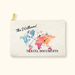 Personalized Colorful Travel Document Holder Cotton Zip Pouch with Name Anniversary Birthday Travel Gift for Her or Him Family or Friend